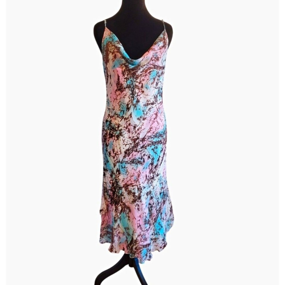VTG Votre Nom Y2k Bias Cut Silk Slip Midi Dress Cowl Neck Fairy Grunge 90 size M